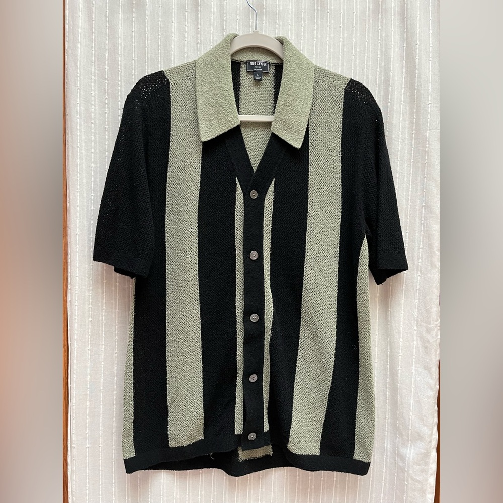 Todd Snyder Men's Black Cropped Boucle Sweater Polo Size L - Picture 3 of 9